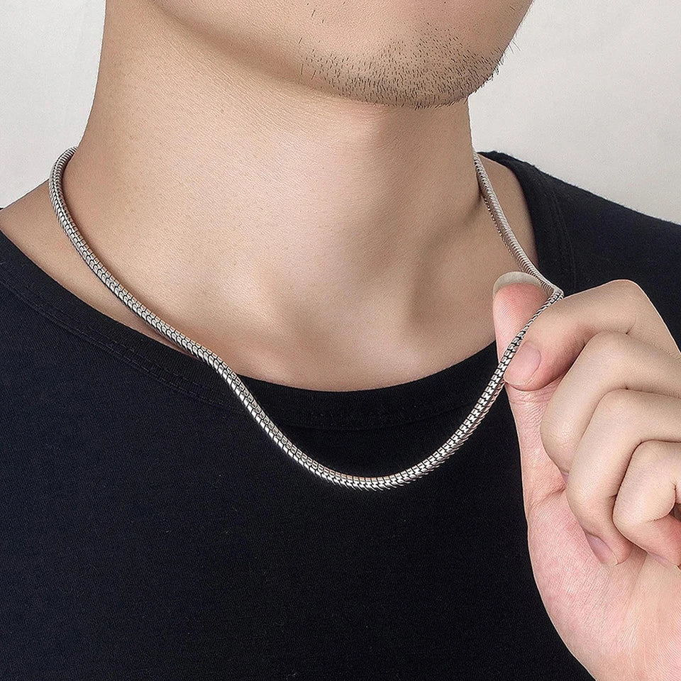 Modessie Silver Color Snake Chain Choker For Women Men Stainless Steel Necklace Minimalist Collar Jewelry  Party Gift
