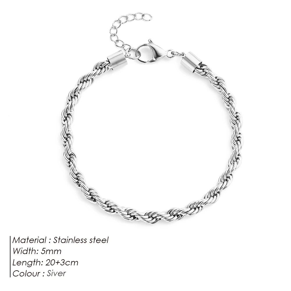 Modessie Rope Link Anklets Stainless Steel for Women Foot Accessorie Summer Beach Barefoot Sandals Bracelet Ankle Gifts