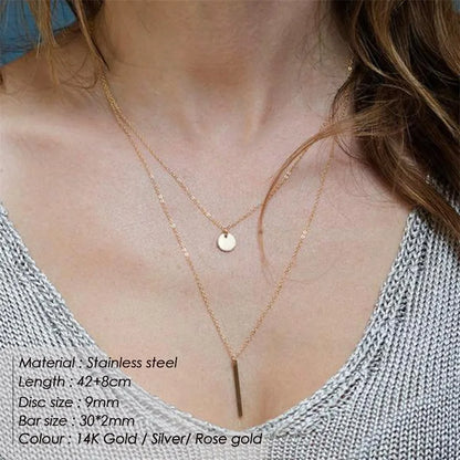 Modessie 2 Pcs Layered Necklace Women Not Darken Pendant Necklace Real 316L Stainless Steel Necklace  Chokers Jewelry