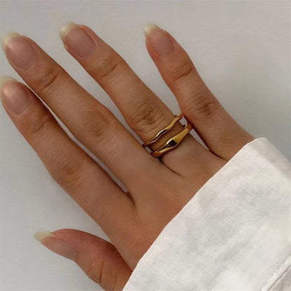 Modessie Gold Color /Silver Color Irregular Wave Rings Trendy Simple Geometric Handmade Jewelry for Women Couple
