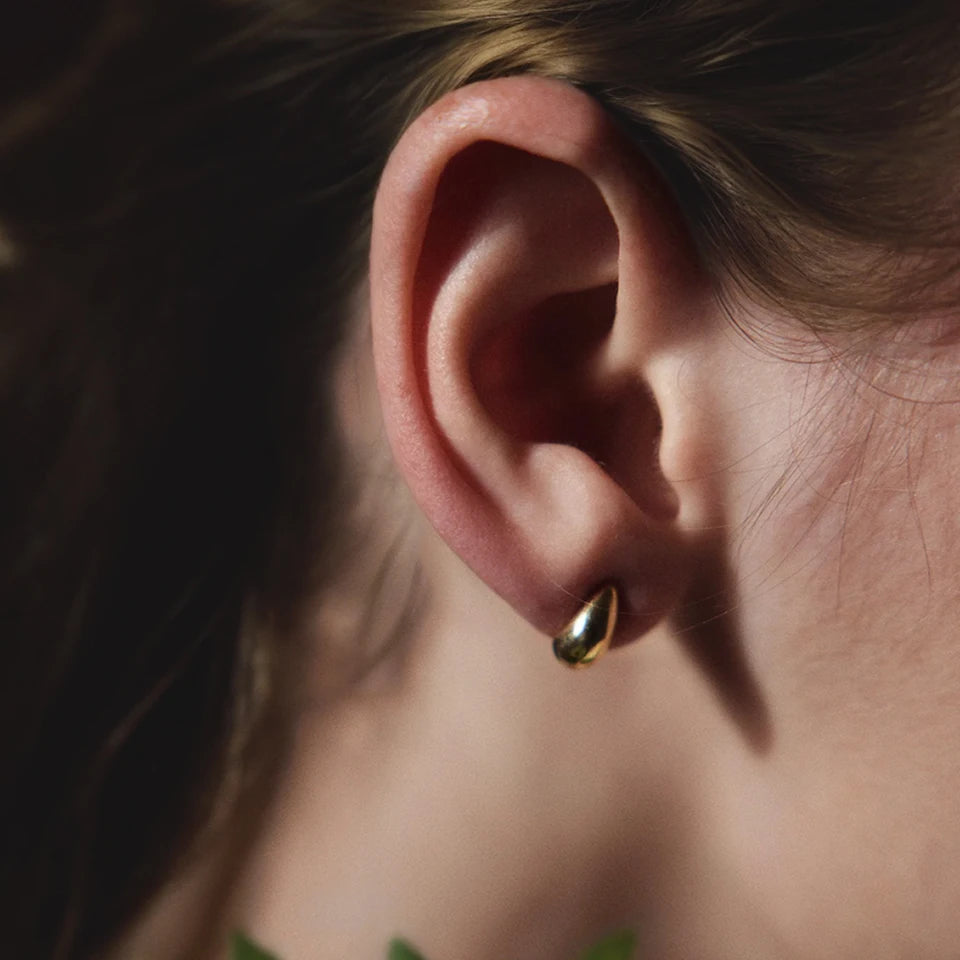 Modessie Steel color Gold color Simple Women Chunky Hoops Earrings Gift Fashion Jewelry Stainless  Round Smooth Thick Hoop