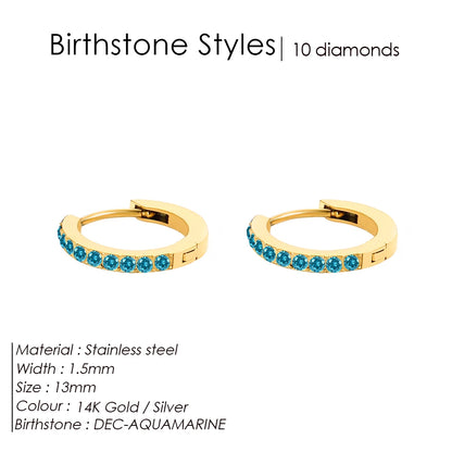 Modessie Stainless Steel Birthstone Earrings Minimalist Huggie Hoop Earrings For Women Tiny Round Circle Unisex