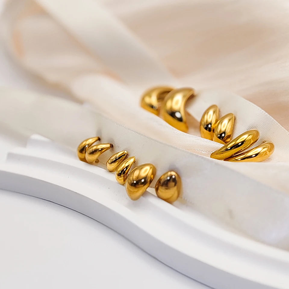 Modessie Steel color Gold color Simple Women Chunky Hoops Earrings Gift Fashion Jewelry Stainless  Round Smooth Thick Hoop