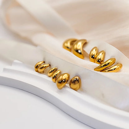 Modessie Steel color Gold color Simple Women Chunky Hoops Earrings Gift Fashion Jewelry Stainless  Round Smooth Thick Hoop