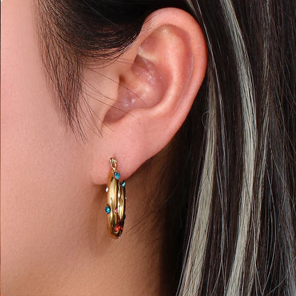 Modessie New Stainless Steel High Grade Rhinestone Earrings Vintage Faux Pearls Women's Hoop Jewelry