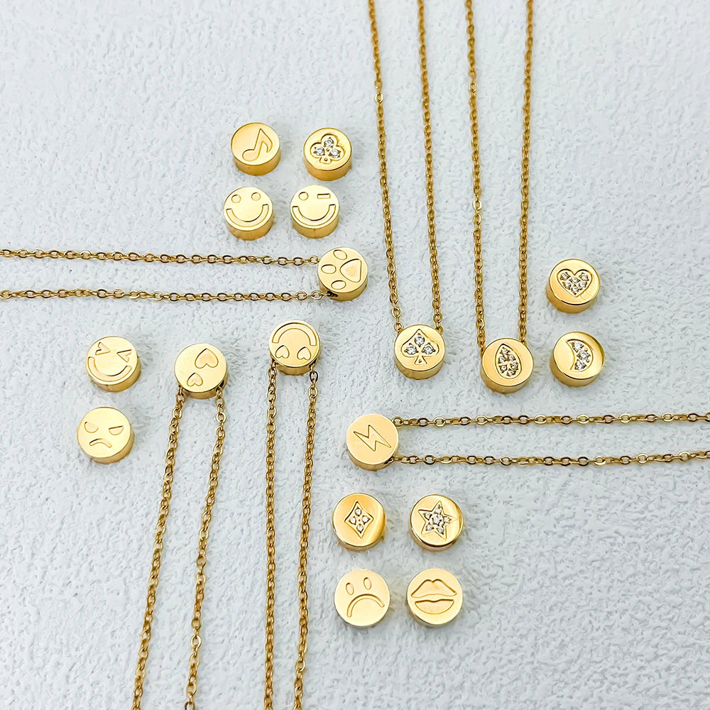 Modessie Stainless Steel Chain Bracelet – Gold or Silver Plated with Round Charm – 20 Design Options