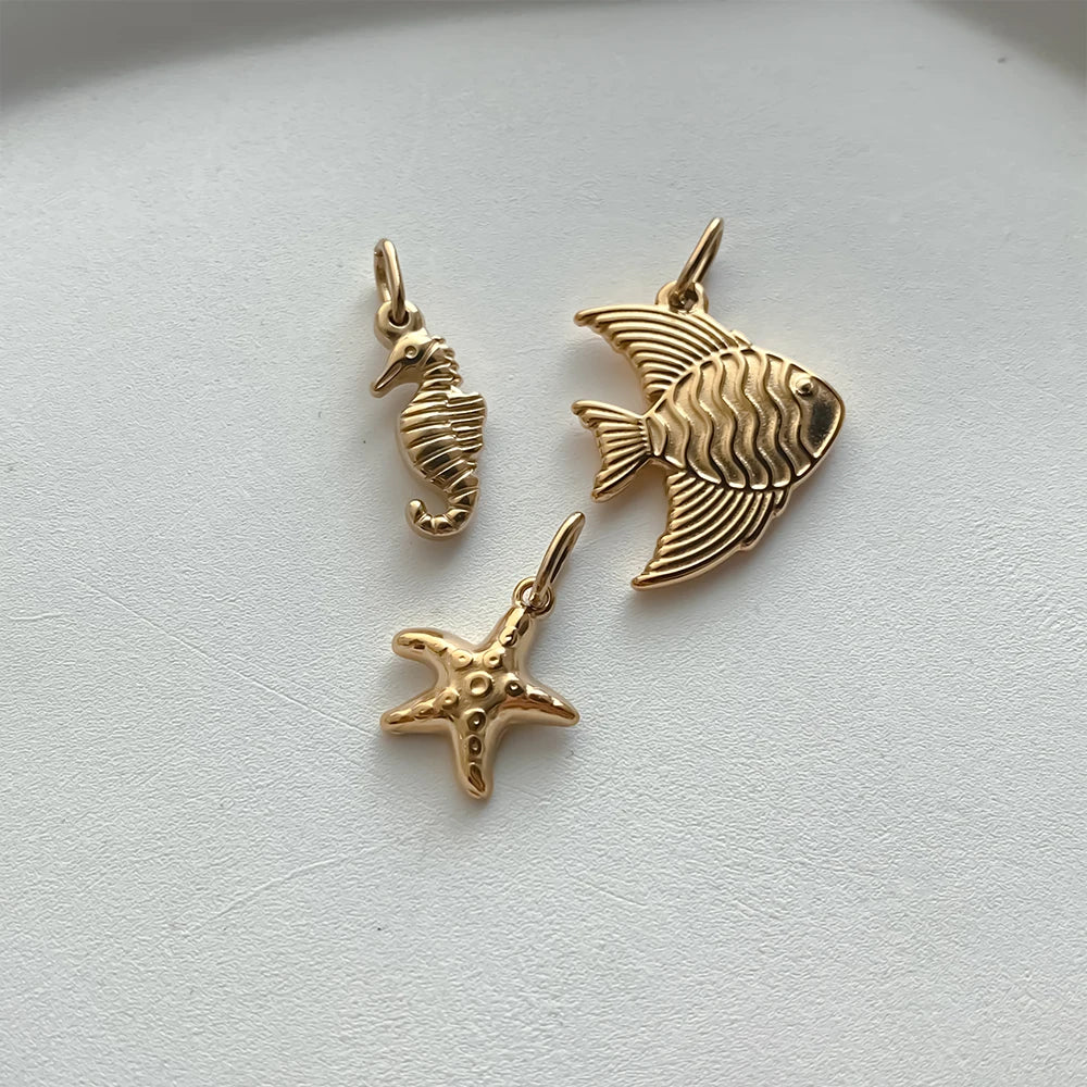 Modessie Fashion Marine Animals Charms Shell Fish Tail Hippocampus Japonicus Stainless Steel Pendants For Jewelry