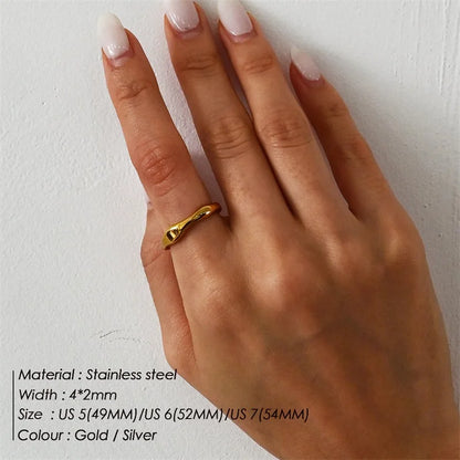 Modessie Gold Color /Silver Color Irregular Wave Rings Trendy Simple Geometric Handmade Jewelry for Women Couple