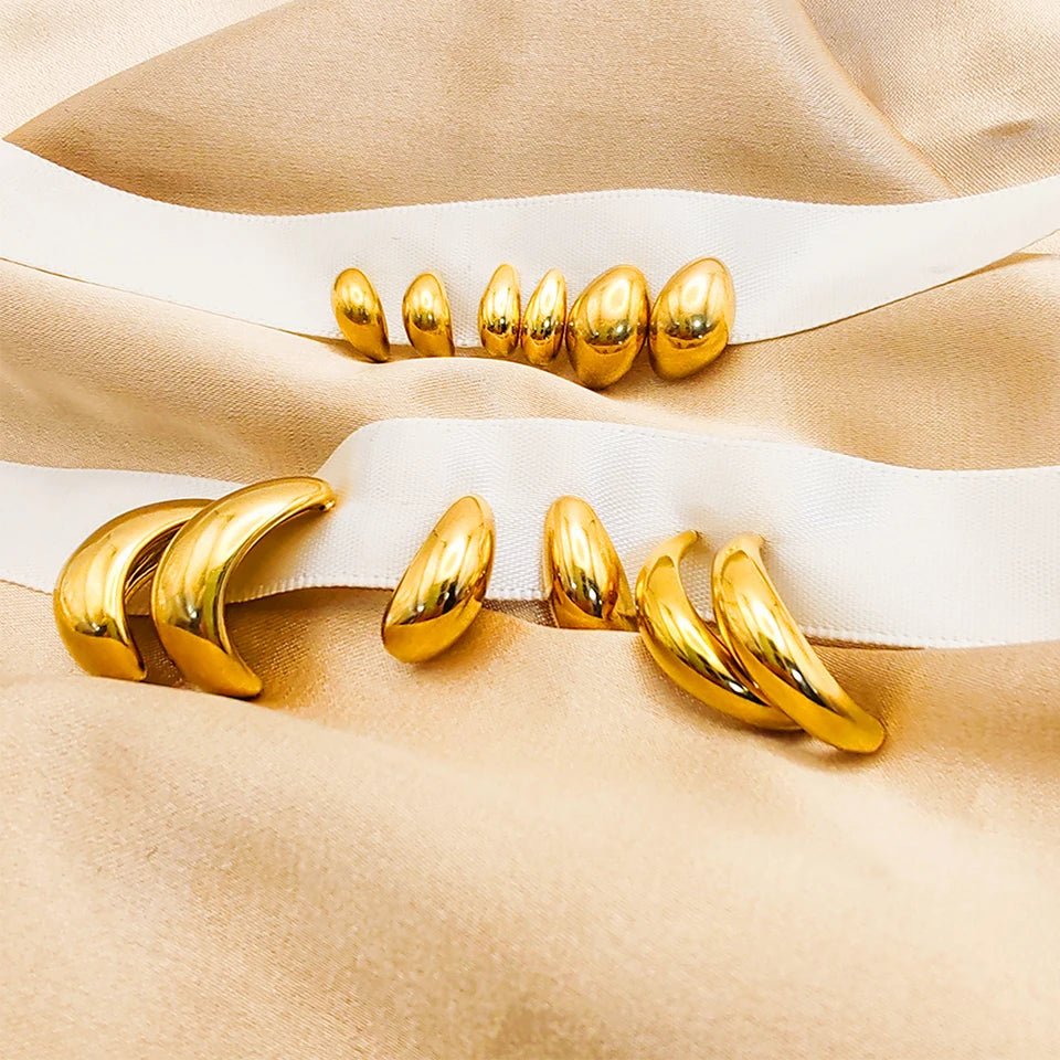 Modessie Steel color Gold color Simple Women Chunky Hoops Earrings Gift Fashion Jewelry Stainless  Round Smooth Thick Hoop