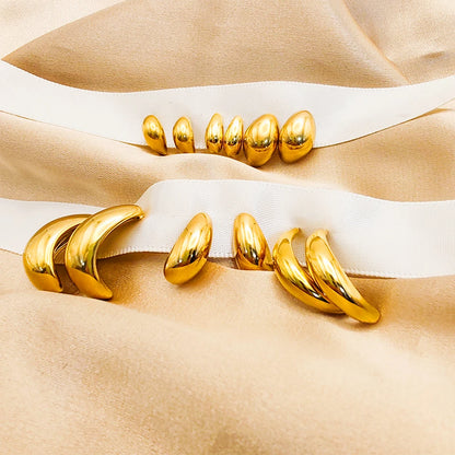 Modessie Steel color Gold color Simple Women Chunky Hoops Earrings Gift Fashion Jewelry Stainless  Round Smooth Thick Hoop