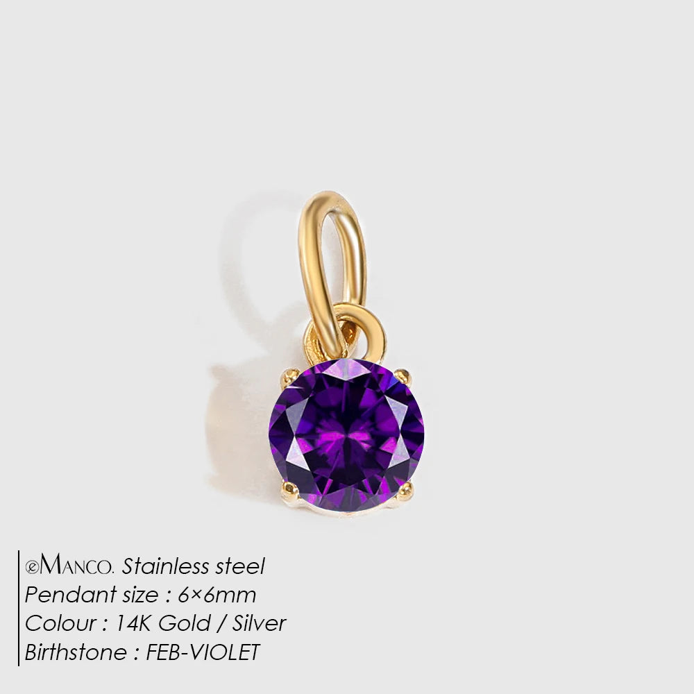 Modessie Stainless  Pendant Necklace Round Zircon Pendant Charms for Diy Necklace Bracelet Jewelry