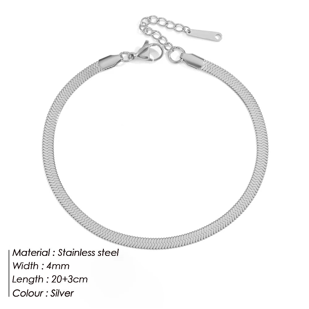 Modessie Silver Color Snake Chain Anklet for Women Beach Chain Ankle Gifts Stainless Steel NotAllergic