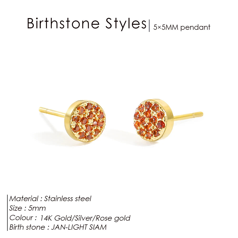 Modessie New Birthstone Pierced Earrings Zirconia Earrings Stainless Steel Jewelry Birthday Gift