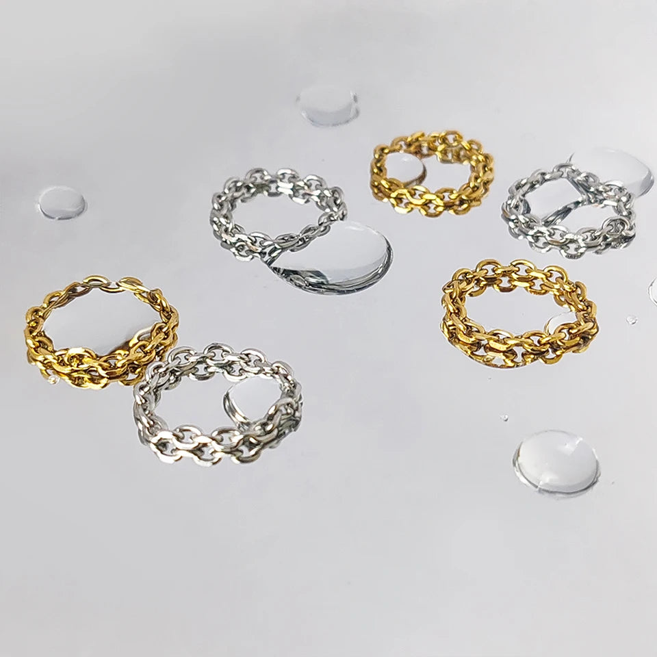 Modessie 3mm Thick Chunky Chain Ring Cuban Curb Link Gold or Silver Color Filled Stainless Steel Stylish Ring for Women Girls