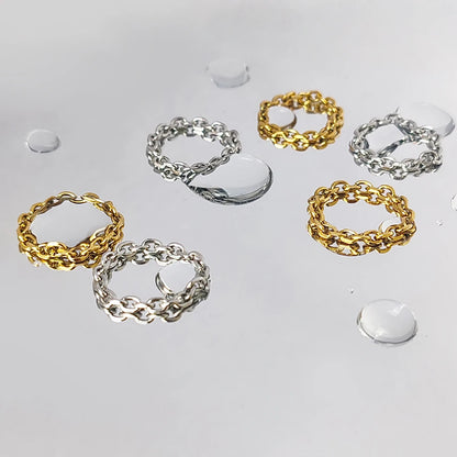 Modessie 3mm Thick Chunky Chain Ring Cuban Curb Link Gold or Silver Color Filled Stainless Steel Stylish Ring for Women Girls