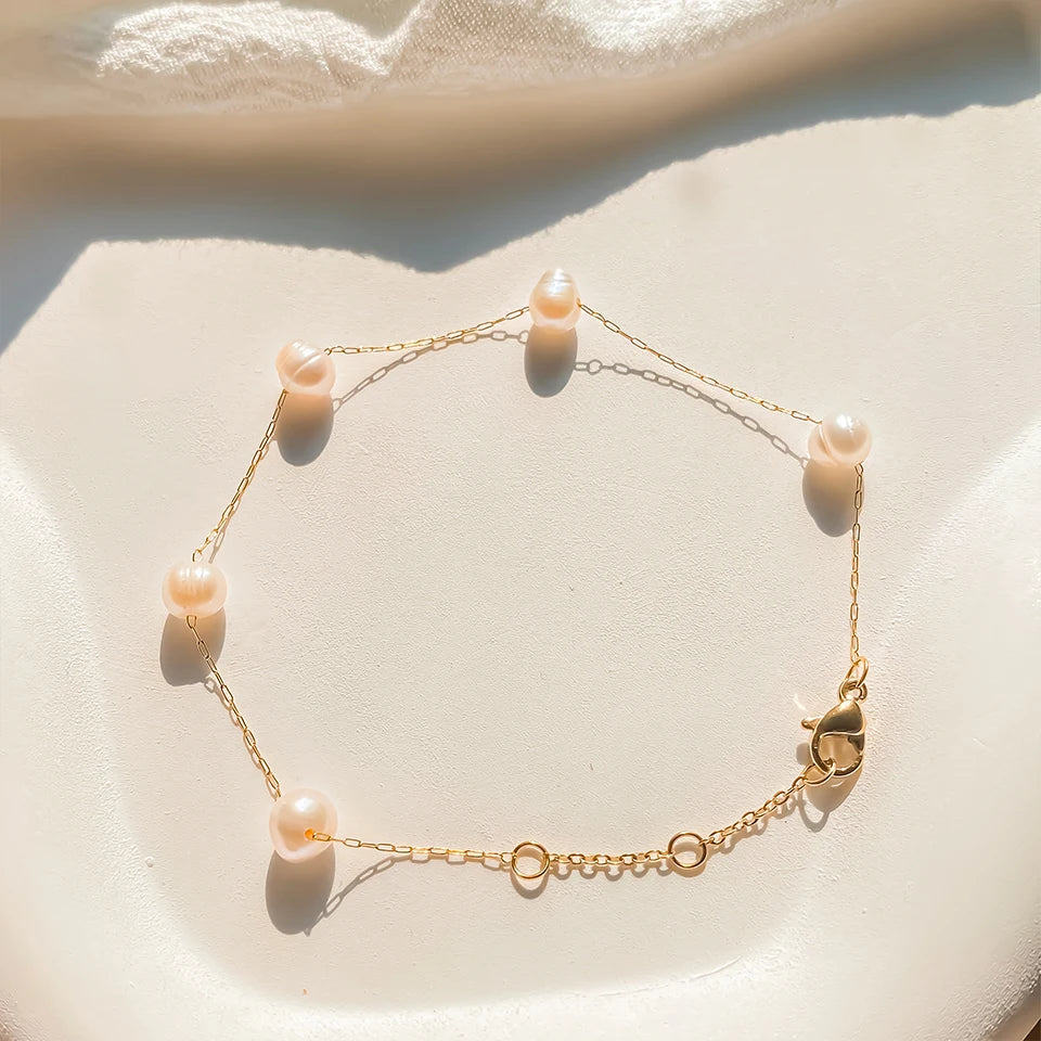 New Trend Dainty Vintage Stainless Steel Single Layer Chain Pearl Bracelet Modessie Summer Jewelry