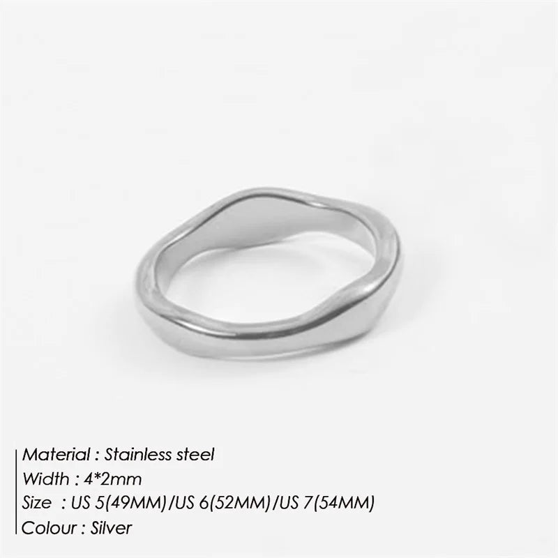 Modessie Gold Color /Silver Color Irregular Wave Rings Trendy Simple Geometric Handmade Jewelry for Women Couple