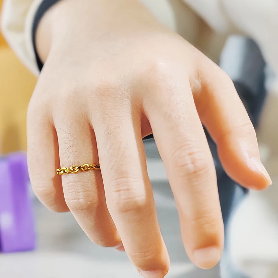 Modessie 3mm Thick Chunky Chain Ring Cuban Curb Link Gold or Silver Color Filled Stainless Steel Stylish Ring for Women Girls