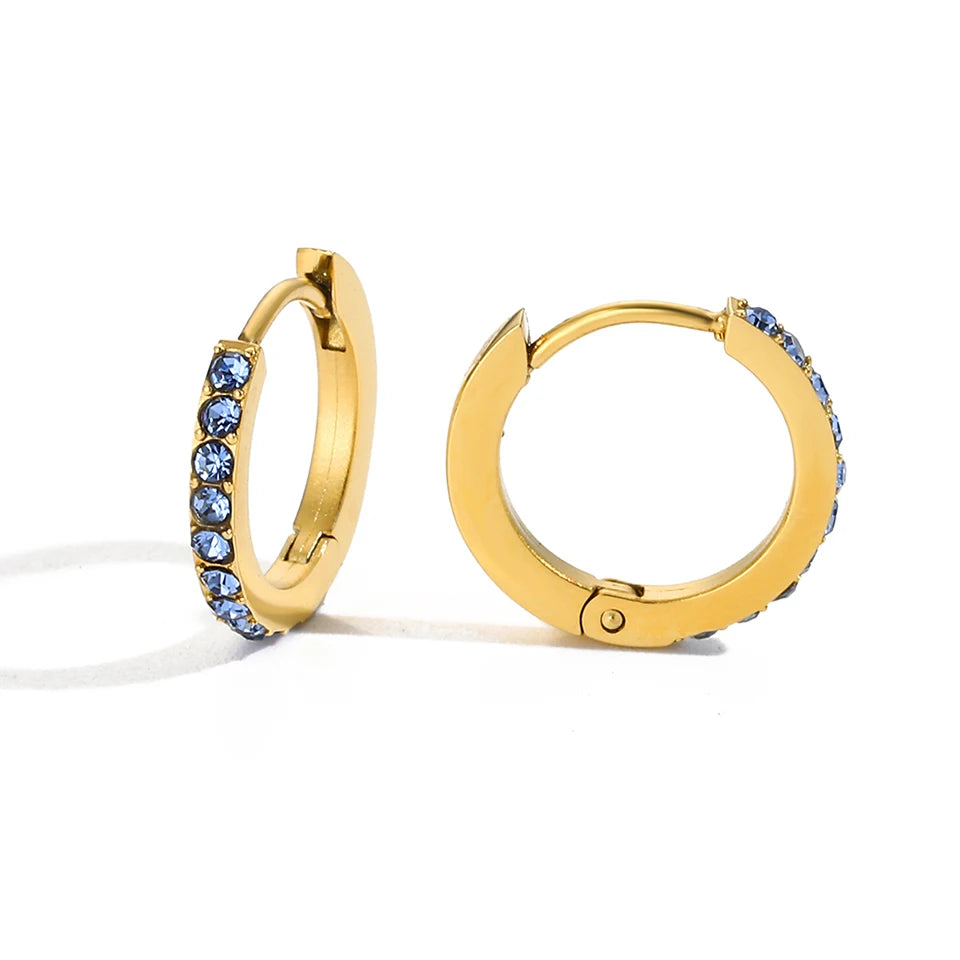 Modessie Stainless Steel Birthstone Earrings Minimalist Huggie Hoop Earrings For Women Tiny Round Circle Unisex