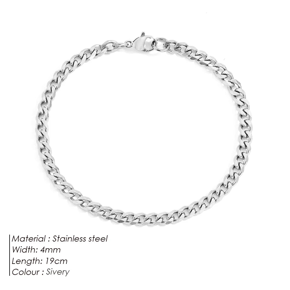 Modessie Silver Color Bracelets Men/ Women  Bracelet Classic Stainless Steel 4MM/6MM/8MM Trendy  Cuban Chain Bracelets