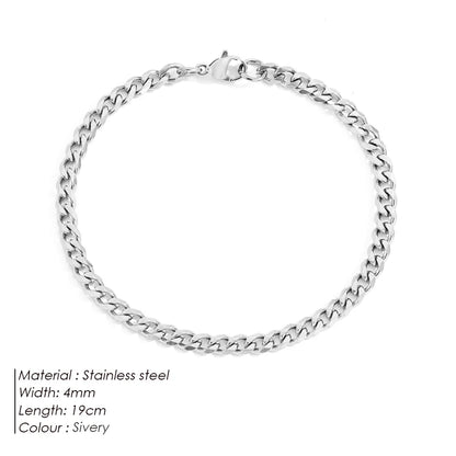 Modessie Silver Color Bracelets Men/ Women  Bracelet Classic Stainless Steel 4MM/6MM/8MM Trendy  Cuban Chain Bracelets