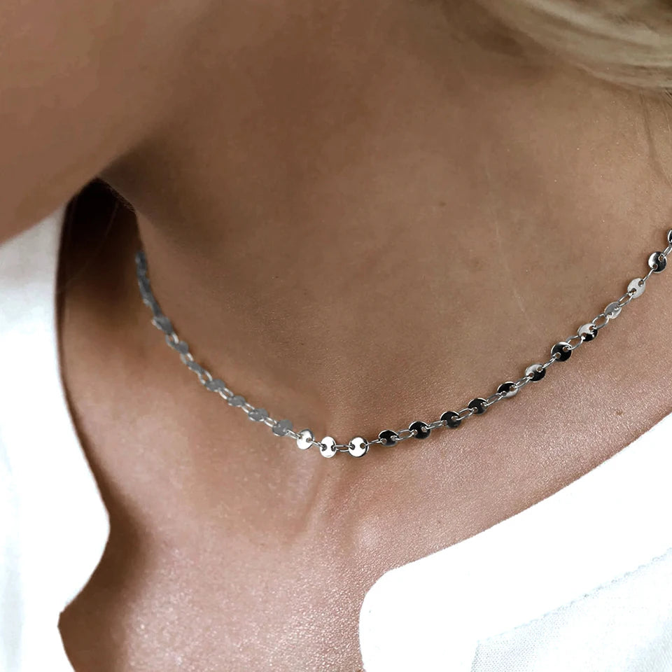 Modessie 4MM Silver Color Stainless Steel Choker Necklace Women Aesthetic Necklaces for Women