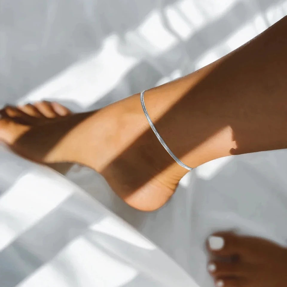 Modessie Silver Color Snake Chain Anklet for Women Beach Chain Ankle Gifts Stainless Steel NotAllergic