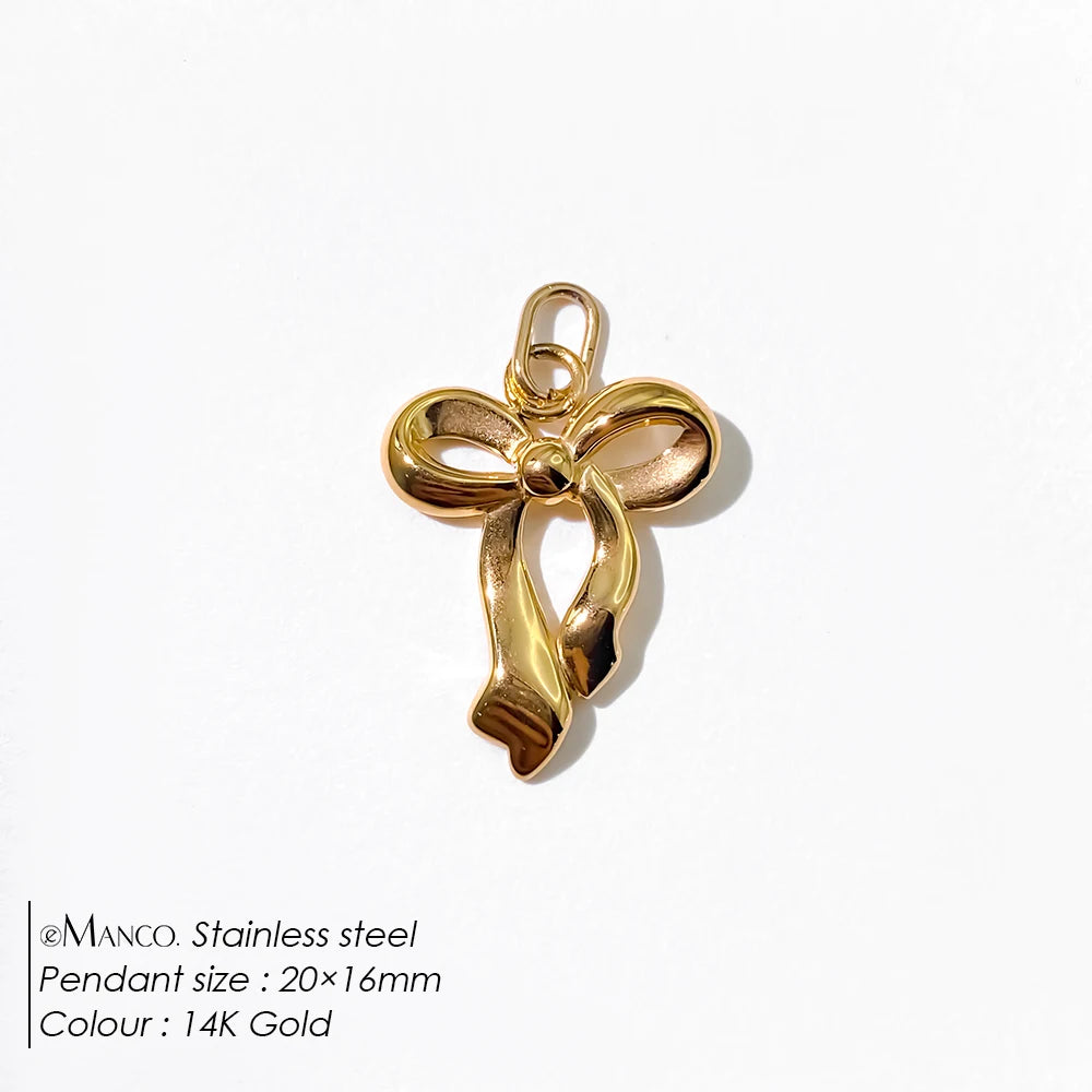 Modessie Stainless Steel Bow Charm Pendant for DIY Handmade Necklaces, Bracelets and Jewelry Making