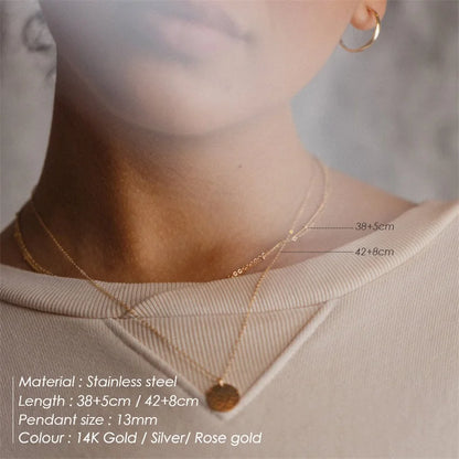 Modessie 2 Pcs Layered Necklace Women Not Darken Pendant Necklace Real 316L Stainless Steel Necklace  Chokers Jewelry