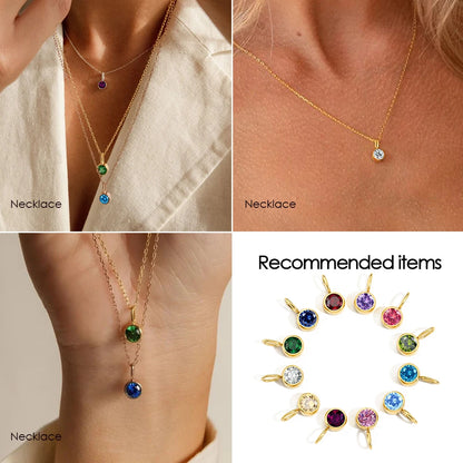 Modessie 12 Color Birthstone Pendant Month Zirconia Necklace Color Stone Accessories Birthday Gift