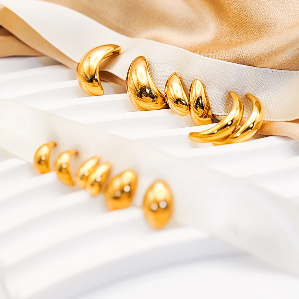 Modessie Steel color Gold color Simple Women Chunky Hoops Earrings Gift Fashion Jewelry Stainless  Round Smooth Thick Hoop