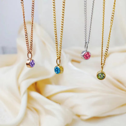 Modessie Birthstone Necklace – 12 Birth Month Colors in Zirconia –  Chain Stainless Steel Pendant Jewelry for Women