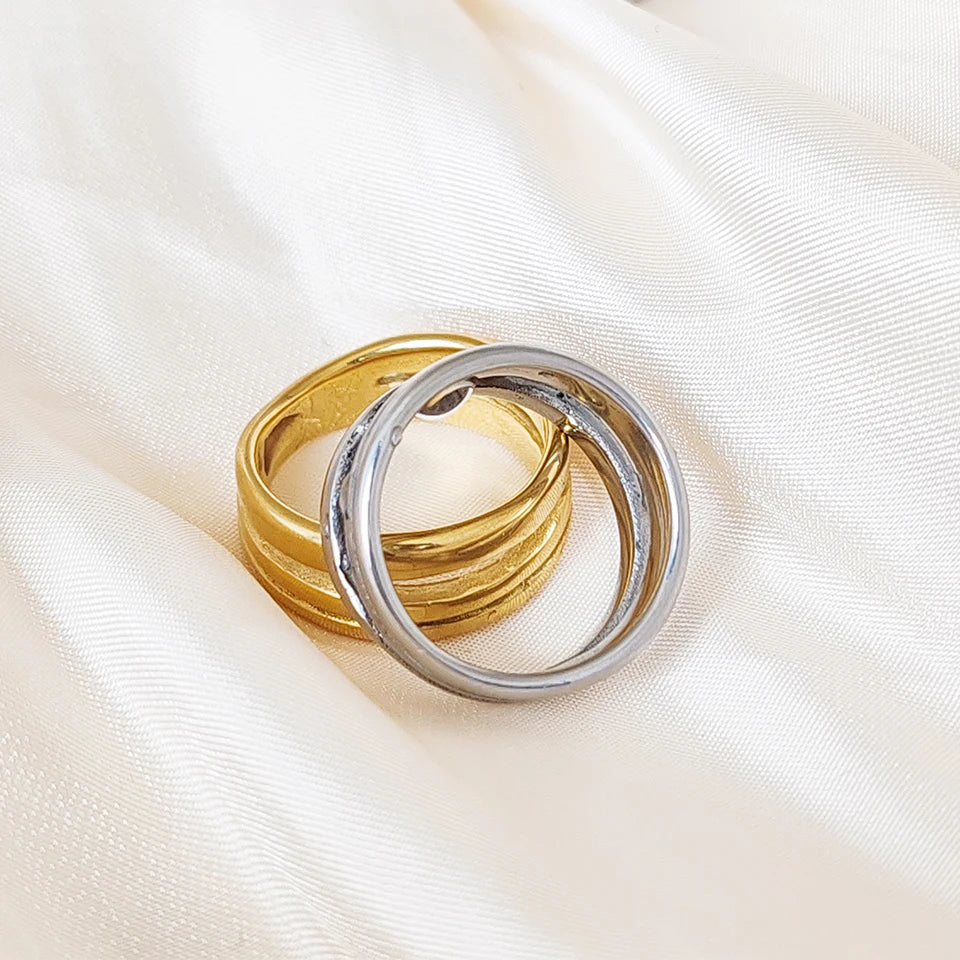 Modessie  Gold Color /Silver Color Geometric Multi-layer Line Ring for Women Elegant Jewelry