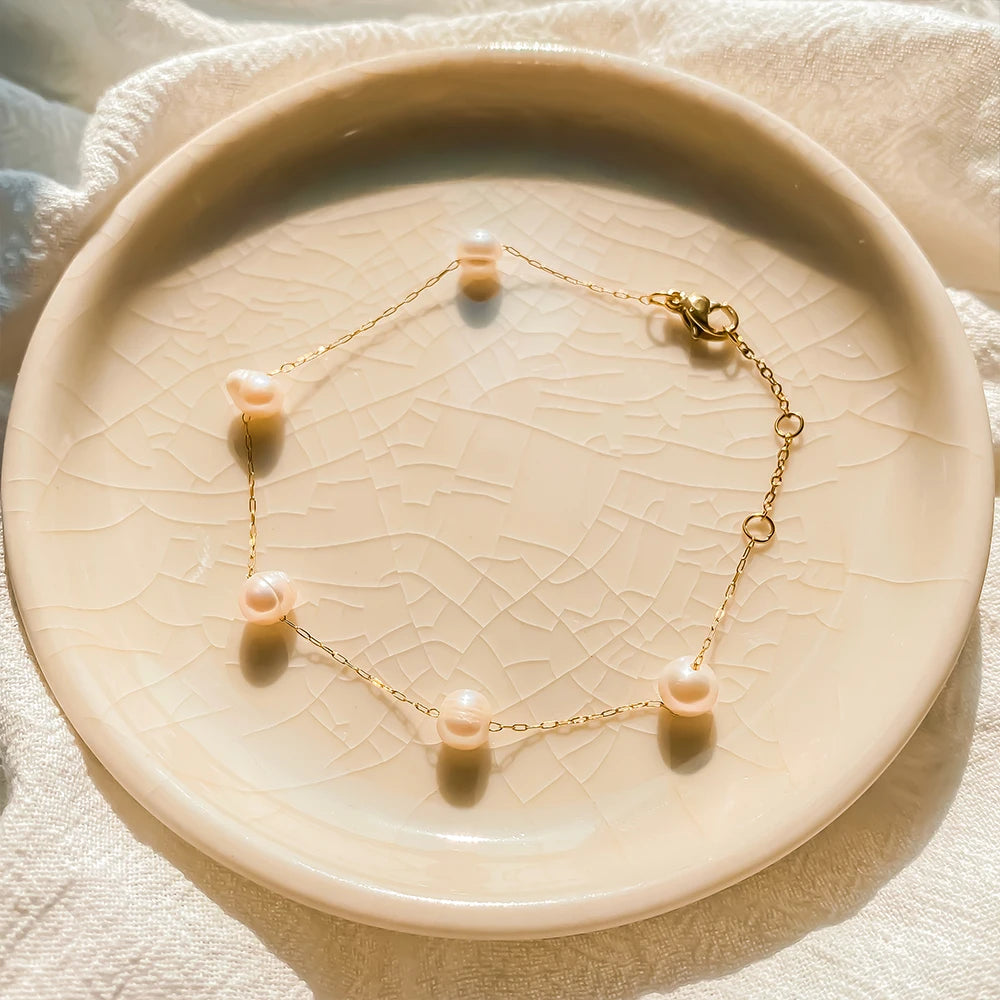 New Trend Dainty Vintage Stainless Steel Single Layer Chain Pearl Bracelet Modessie Summer Jewelry