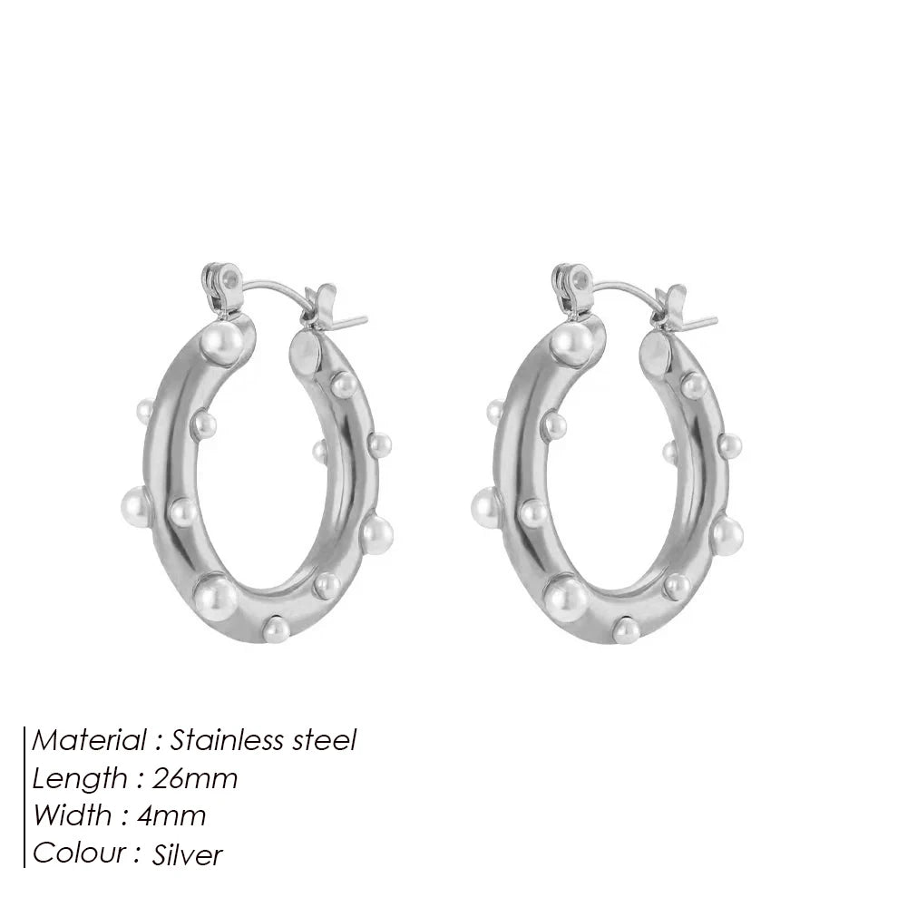 Modessie New Stainless Steel High Grade Rhinestone Earrings Vintage Faux Pearls Women's Hoop Jewelry