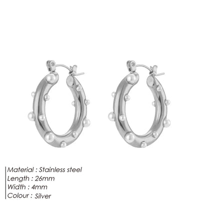 Modessie New Stainless Steel High Grade Rhinestone Earrings Vintage Faux Pearls Women's Hoop Jewelry