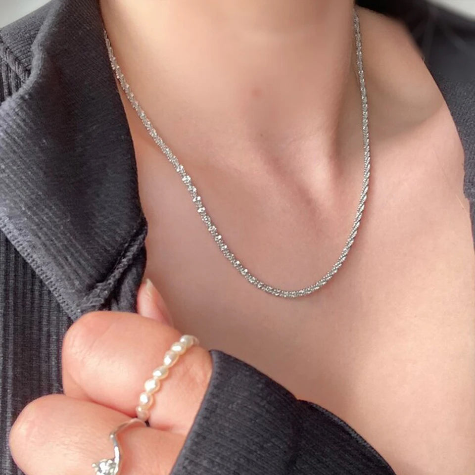 Modessie New Popular Silver Colour 2.4MM Sparkling Clavicle Chain Choker Necklace For Women Fine Jewelry