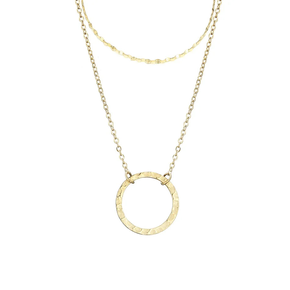 Modessie 2 Pcs Layered Necklace Women Not Darken Pendant Necklace Real 316L Stainless Steel Necklace  Chokers Jewelry