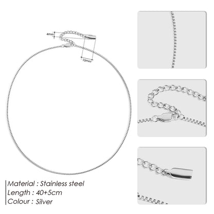 Modessie Men's Box Chain Necklace Stainless Steel Upgrade Lobster Clasp Adjustable Simple Short Accessories