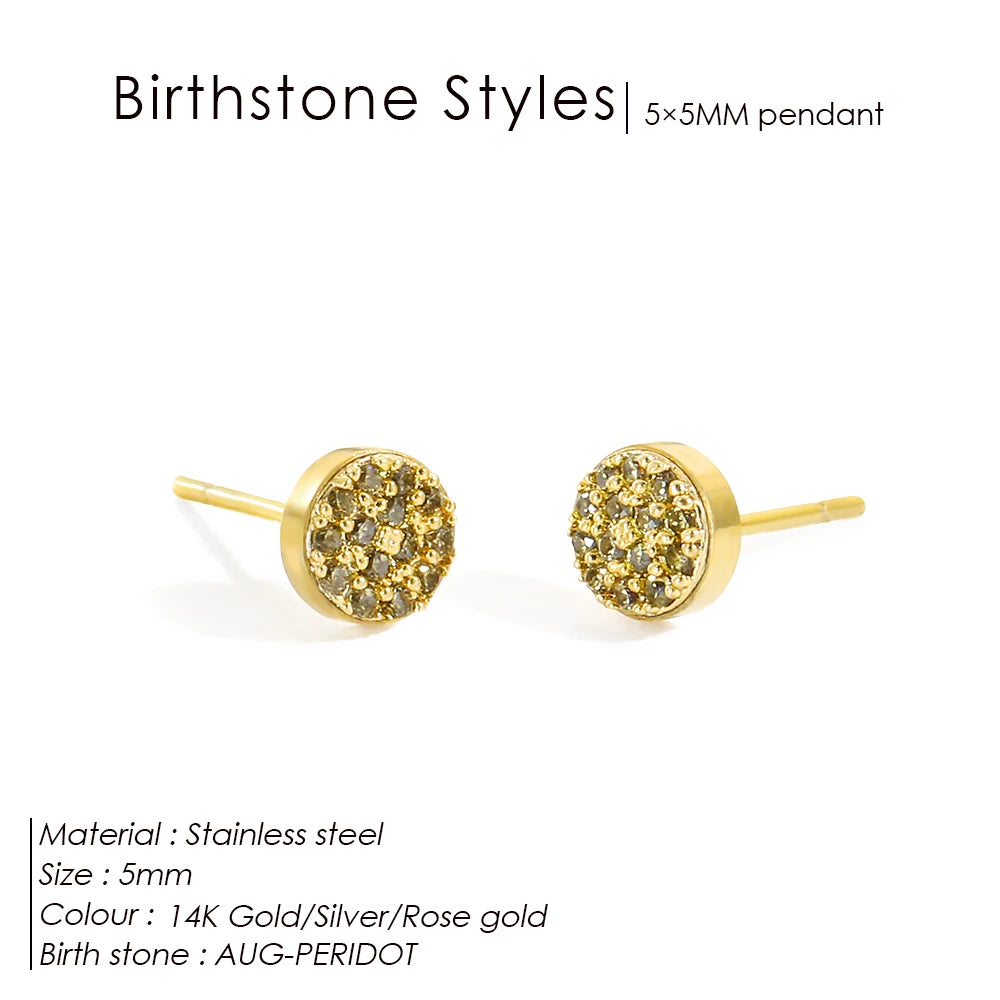 Modessie New Birthstone Pierced Earrings Zirconia Earrings Stainless Steel Jewelry Birthday Gift