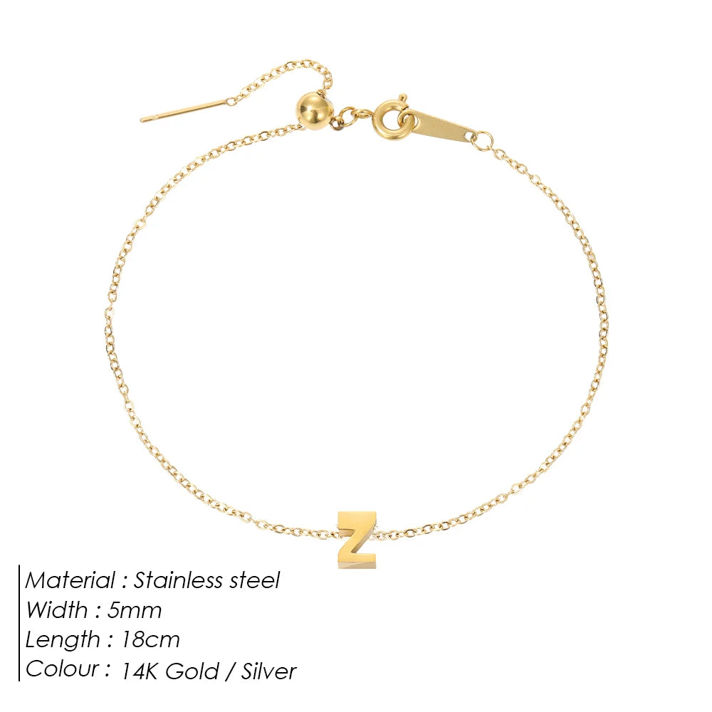 Modessie Personalized Alphabet Bracelet Stainless Steel Jewelry Simple Gold-Plated Accessories Girls Anniversary Gift