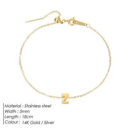Modessie Personalized Alphabet Bracelet Stainless Steel Jewelry Simple Gold-Plated Accessories Girls Anniversary Gift