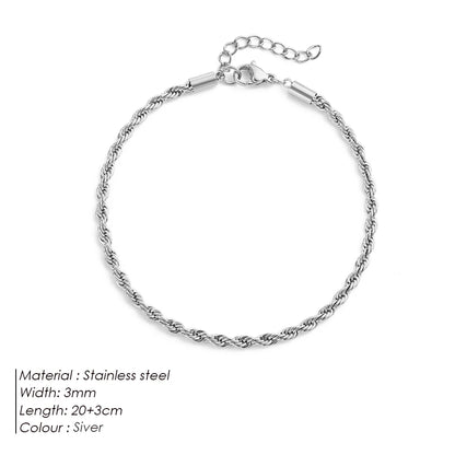 Modessie Silver Color Rope Chain Link Anklets Stainless Steel for Women Foot Accessorie Summer Beach Barefoot Sandals Bracelet
