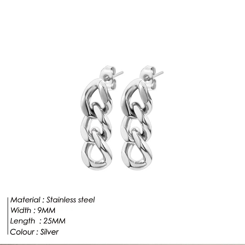 Modessie Cuban Link Chain Stud Earrings for Fashion Women Genuine Gold/Silver Plated Ring Clasp Dangle Jewelry