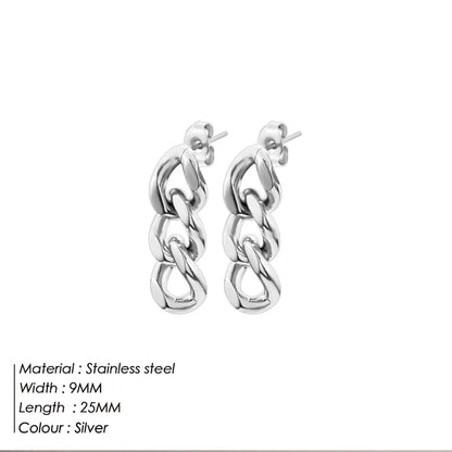 Modessie Cuban Link Chain Stud Earrings for Fashion Women Genuine Gold/Silver Plated Ring Clasp Dangle Jewelry