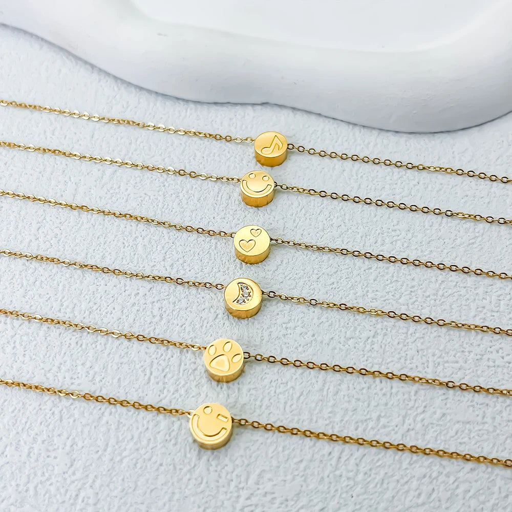 Modessie Stainless Steel Chain Bracelet – Gold or Silver Plated with Round Charm – 20 Design Options