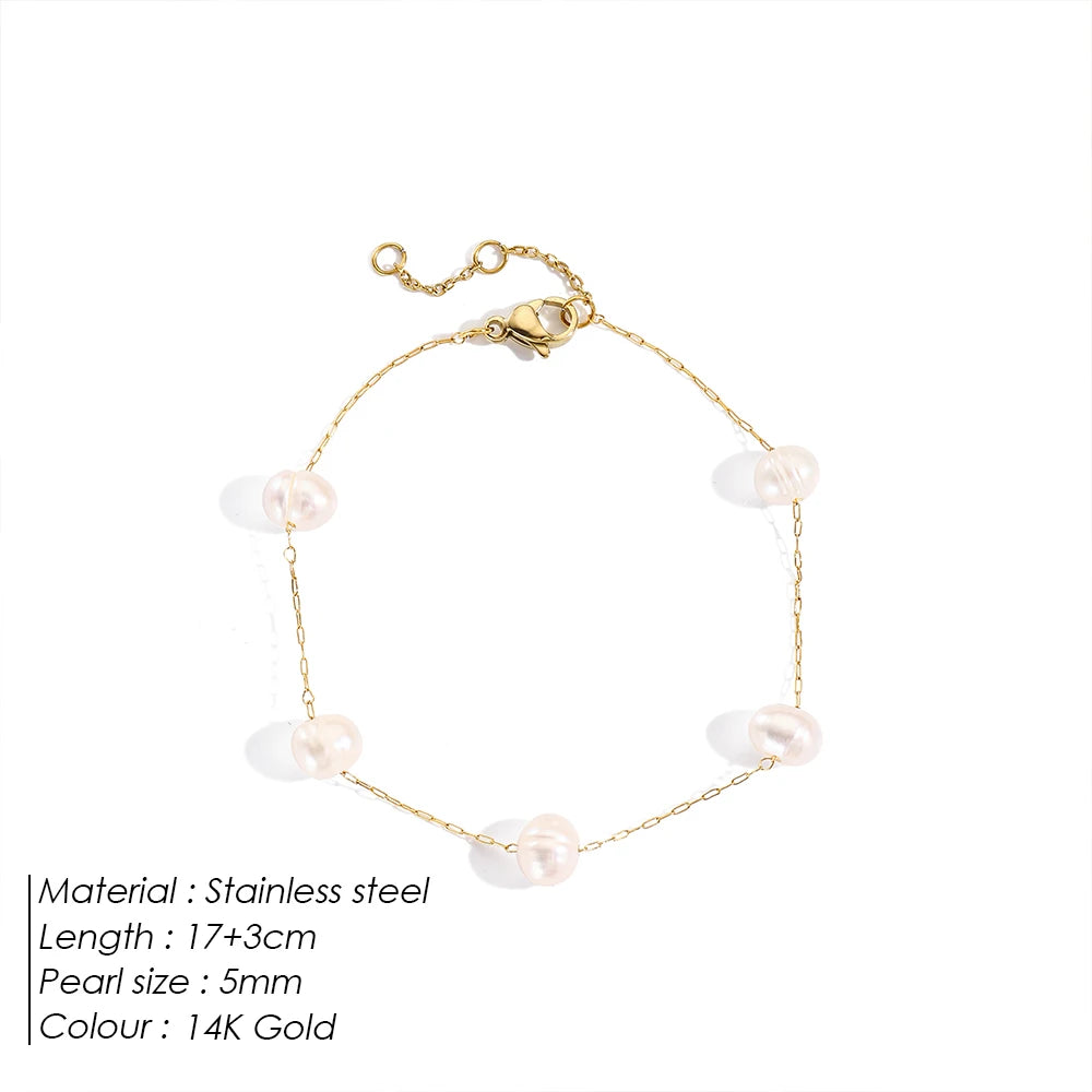 New Trend Dainty Vintage Stainless Steel Single Layer Chain Pearl Bracelet Modessie Summer Jewelry