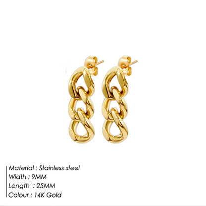 Modessie Cuban Link Chain Stud Earrings for Fashion Women Genuine Gold/Silver Plated Ring Clasp Dangle Jewelry