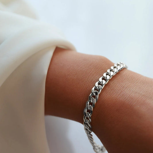 Modessie Silver Color Bracelets Men/ Women  Bracelet Classic Stainless Steel 4MM/6MM/8MM Trendy  Cuban Chain Bracelets