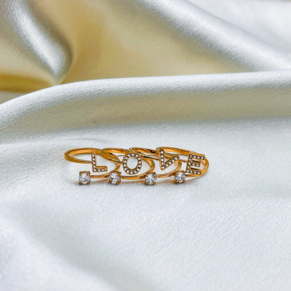 Modessie Classic Fashion Jewelry A-Z 26 Letters Ring Simple Stainless Steel Shiny Zirconia